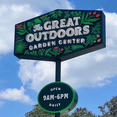 Brand identity and sign design for The Great Outdoors, a Garden Center in South Austin