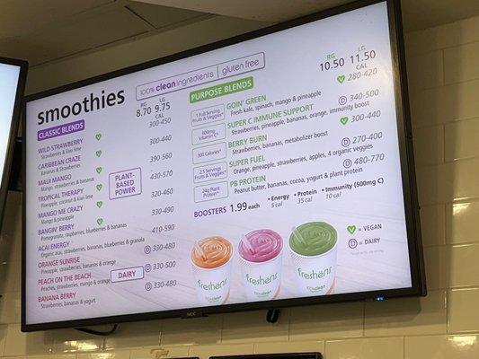 Smoothie menu