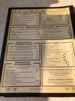 Breakfast menu