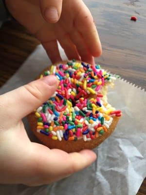 Classic cake with sprinkles. A particular two year old's favorite.