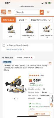 Retail price for new saw