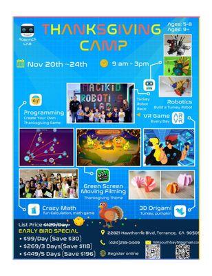 Thanksgiving STEAM Camp Nov 20-24 2023