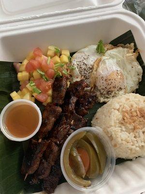 Pork BBQ-Silog (BBQ Pork Platter) with pickled peppers