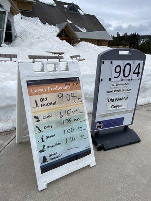 Daily Geyser predictions posted outsider of old faithful visitor education center