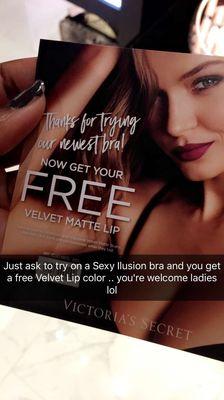 Get a free Velvet Lip just for trying on a Sexy Illusion bra