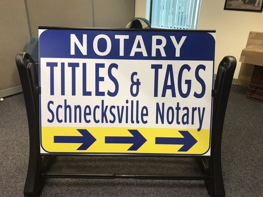 Look for our new sign.   For all you Titles, Tags and Notary needs!