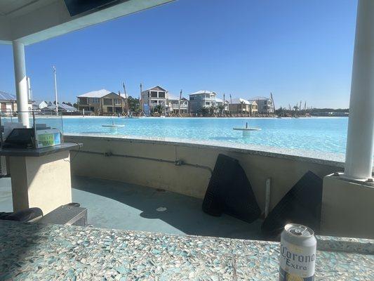 The view from the swim up bar across to the nearest houses