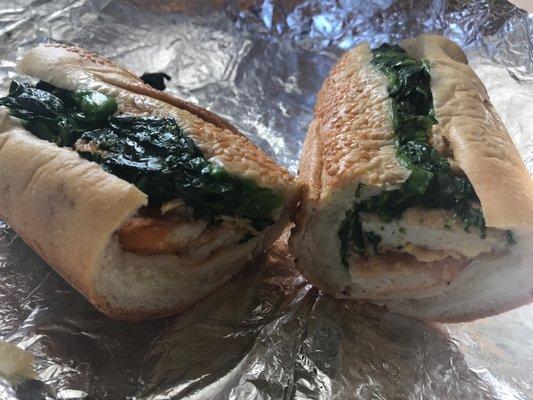 Breaded chicken cutlet with broccoli rabe and provolone