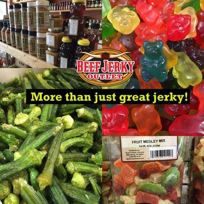 Way more than jerky! Fried okra, dried fruits, gummy bears, candy, honey sticks, much more!