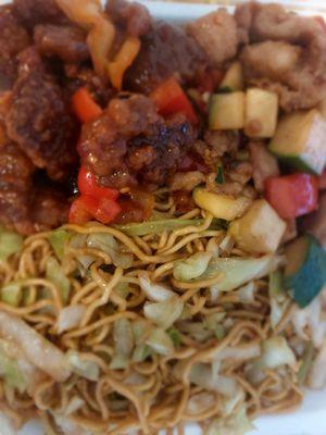 Kung Pao chicken and Beijing beef, chow mein