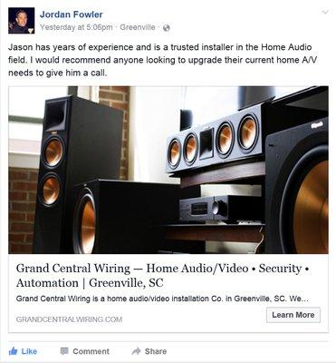 Grand Central Wiring Facebook review.