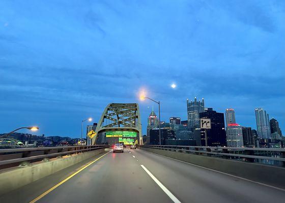 After exiting the tunnel, a view of the downtown city