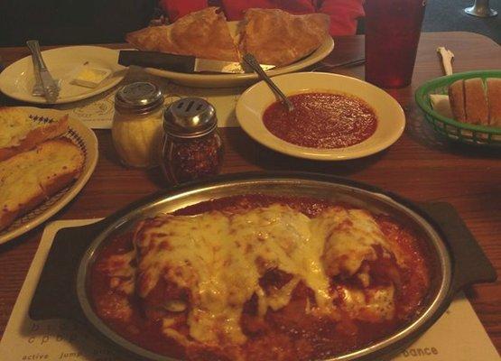 Eggplant Rollatini, garlic bread and individual calzone. Sauce ... AMAZING!