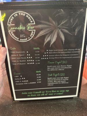 Cannabis bar menu