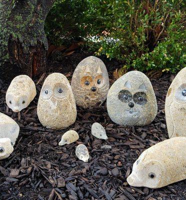 Carved rock critters for the garden