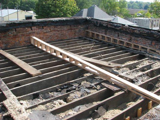 Fixed Rafters on sloped roof before roofing