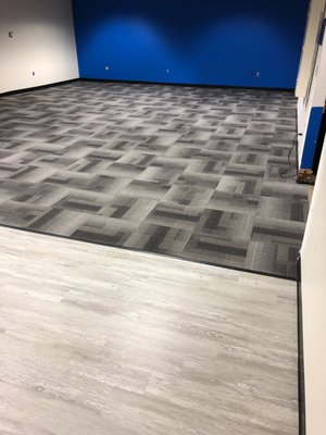 Updated break room with Development Carpet Tiles and Fusion Waterproof Flooring