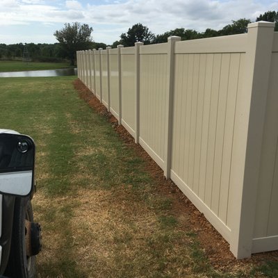 Outside view of 6' Desert Sand color Vinyl privacy fence