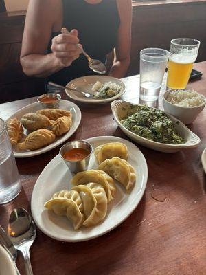 Momo and chicken saag