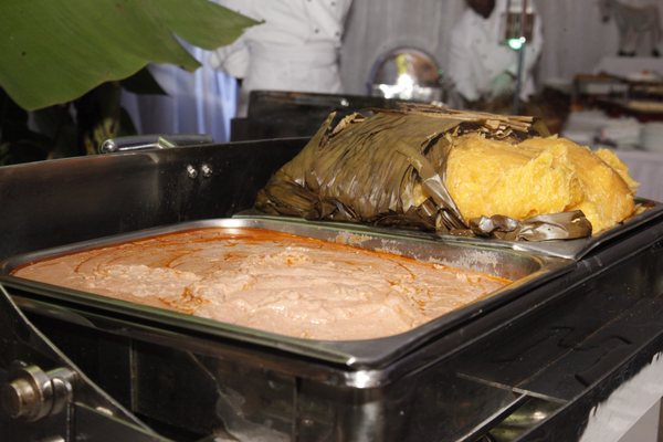 Matooke(steamed plantain) and Peanut Sauce