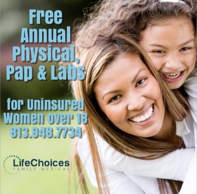 It's great they provide free physicals, Paps and labs to uninsured women.