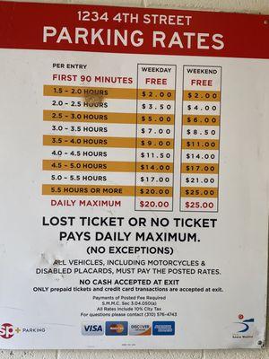 Parking rate FIRST 90 MIN FREE WEEKEND AND WEEKDAY!!