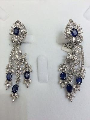 Diamond and Sapphire Earrings, mounted in 18K white gold.