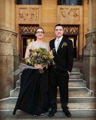 my wedding day photos! with the bouquet and boutonniere!