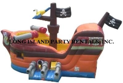 Our unique pirate ship style inflatable is a great inflatable for all those young sailors!