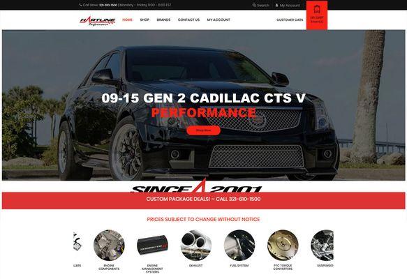 Custom website for Hartline Performance.  Automotive sales website.