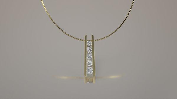 14k Yellow Gold 5 stone Bar Pendant