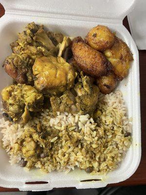 Curry chicken with side of sweet plantains