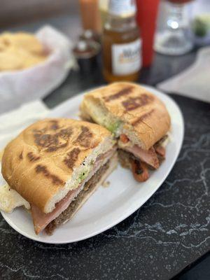 La Cubana Torta. Milanesas cooked perfect, surprised to see it had panela cheese. Very delish.