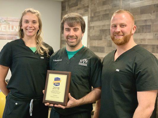 Dr. Lilli Benck, Dr. Matt Meehan, and Dr. Cory Sieniawski- all of our fantastic chiropractors voted best chiropractor in Medina County!