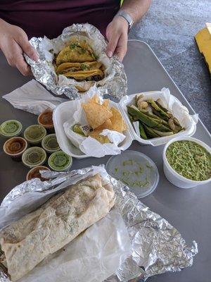 Burrito... peppers side...guac ..tacos. This place deserves 10 stars!