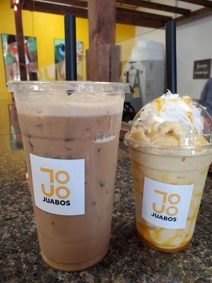 Macadamia Cappuccino iced coffee and MiamiMango Smoothie