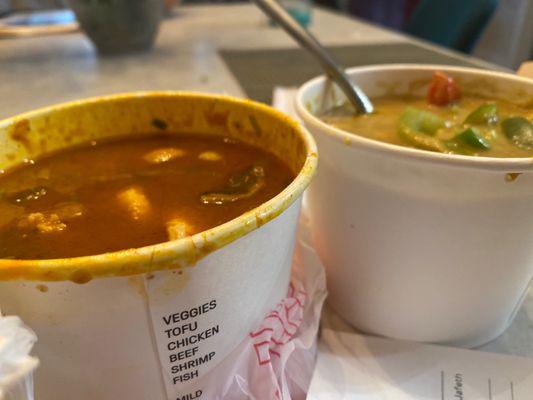 Tom yum soup and yellow curry