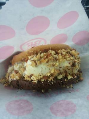 Warm cookie ice cream sandwich