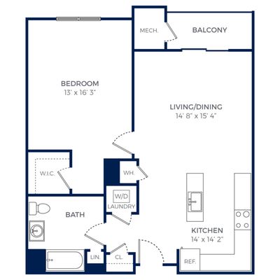 One Bedroom One Bath  908 Sq. Ft.