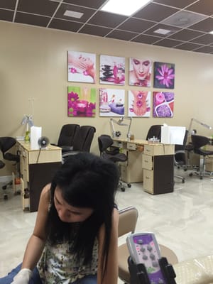 Getting my toes done. The inside of this place is very nice and they play good music