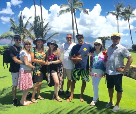 Another happy musical-love moment on Maui: he (far right) asked her (wearing the flower lei) to marry him and she said YES! :-)