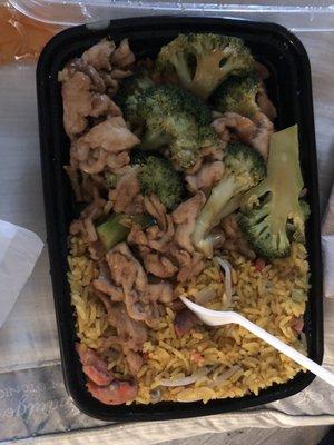 Combination Chicken and Broccoli with 64. Roast Pork Fried Rice