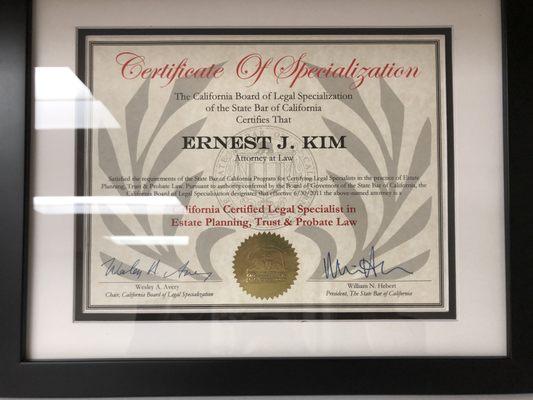 Certified Specialist - Ernest J. Kim