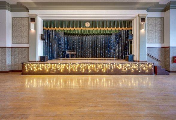 The Stage in the ballroom of the Historic Slovene Center hall.