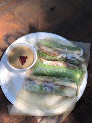 Refreshing, clean tofu spring rolls. I asked to replace (most of) the rice noodles with extra lettuce & cucumbers.