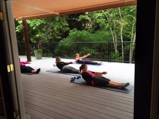 Our new Awning on our back deck, perfect for doing classes in rain or shine! And really cool just to hang out under.