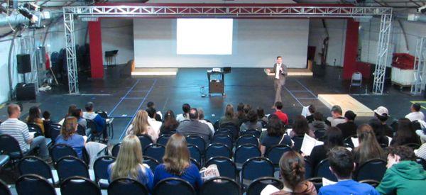 Greg presents at the SM College Fair in 2019