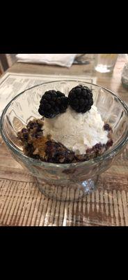 Blackberry cobbler with homemade ice cream.