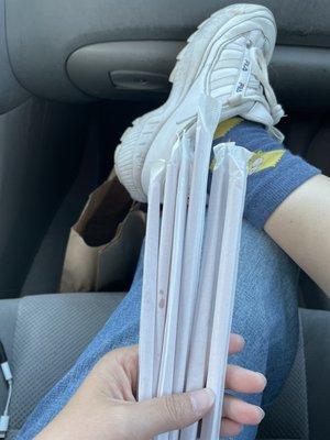 I ordered one drink and one frosty. They gave me SIX straws and zero spoons.