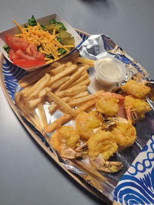 Shrimp French fries and side salad